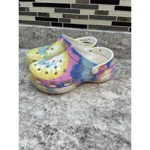 Crocs Iconic Comfort Tie-Dye Graphic Clog 3” Platform Women's 7 Multicolor